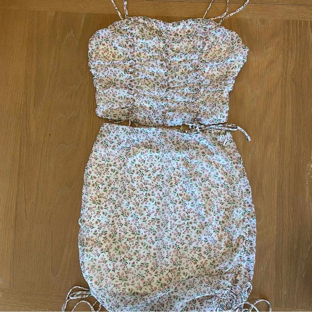 Et Clet Chiffon Ditsy Floral Ruched Skirt Set Adjustable Length Coquette Girly S